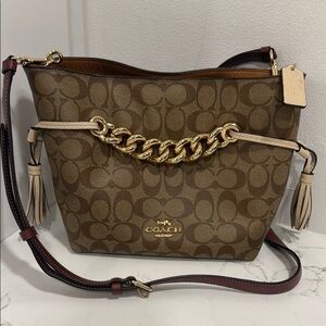 Coach Brown Shoulder Bag with Gold Chain
